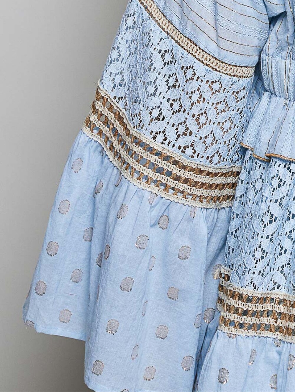 POL Powder Blue Gold Metallic Lace Seashell Boho Kimono Cardigan Style SMQG2 - Picture 8 of 9